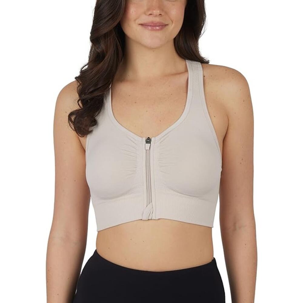 90 Degree By Reflex Seamless Katie Zip Front Bra Size S Gray  Wire Free Stretch